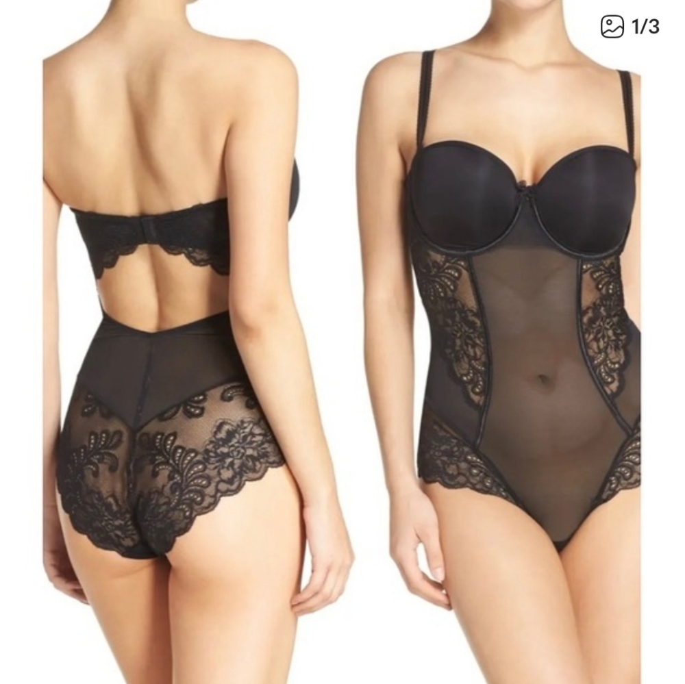 Le Mystere Black Sheer Lace Chemise